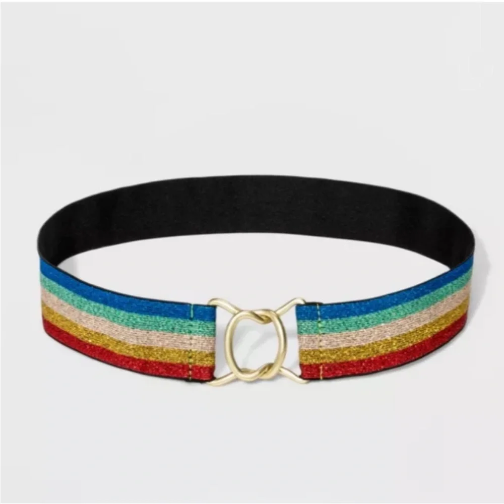 Wild Fable Rainbow Metallic Belt S Stretch Gold Glitter Pride